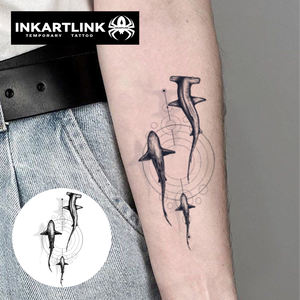 INKARTLINK Autocollant de <span class=keywords><strong>tatouage</strong></span> Requin Marteau, motif géométrique Galaxie Orbit, Vie Océanique, réaliste, à base de plantes, tenue 15 jours, pour l'art corporel, fournitures en gros - Product Image 2