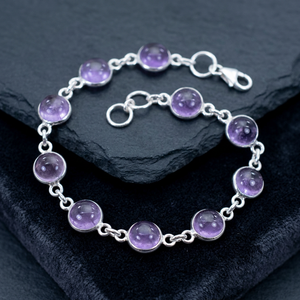 925 Sterling Silver Ball-Shaped <b>Amethyst</b> Crystal <b>Bracelet</b> with Bezel Setting Unisex Everyday Wear - Product Image 3