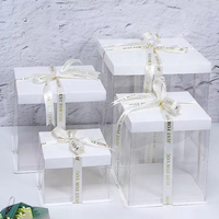 Boîte à gâteau transparente en PET en gros pour l'emballage de gâteaux d'anniversaire et de mariage