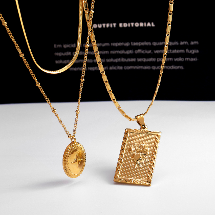 ネックレス・ペンダント Star Clasp Oval Chain Long Necklace #5770 Vintage Rectangle Rose Oval Star Signet Pendant Necklace
