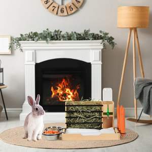 Tavşan saman besleyici ile kum kabı ahşap tavşan besleyiciler ve içenler küçük hayvanlar için ahşap tavşan saman besleyici besleme - Product Image 4