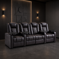 Ensemble de 4 canapés inclinables électriques modernes en cuir véritable avec cadre en bois, 115 pouces de large, pour home cinéma, avec porte-gobelets