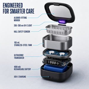 Nettoyeur ultrasonique 52 kHz USB pour appareils dentaires, mini boîte de lavage pour protège-dents, pour la maison et les voyages - Product Image 6