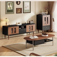 Table basse ovale moderne en bois massif, meuble TV sur pied, combinaison style français pour salon, garantie 1 an