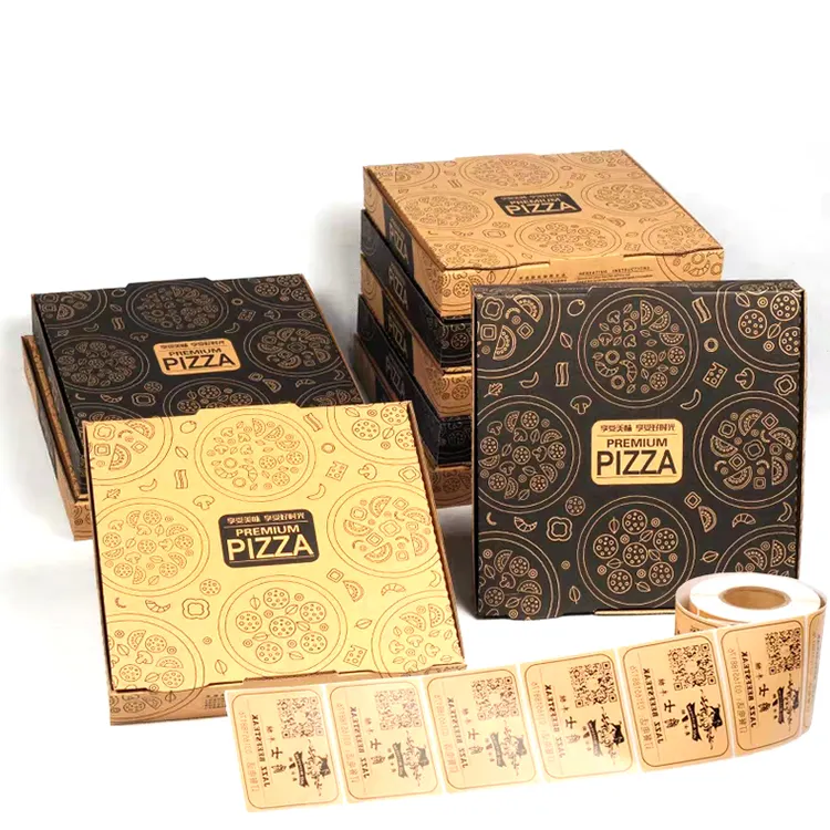 Barato al por mayor logotipo personalizado diseño de 110 gsm kraft marrón de papel corrugado vacía cajas de pizza.