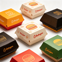 Boîte à hamburger en papier kraft personnalisée avec couvercle, emballage alimentaire portable à emporter pour sandwich, hot-dog, gâteau roulé, beignets, pâtisserie