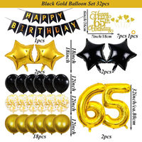 Décorations pour le 65e anniversaire, ballons en latex et aluminium noirs et dorés, guirlande pour hommes et enfants
