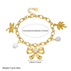 Fashion Charm Bracelet Gold Plated Pearl Bow Pendant Women's Jewelry Gift Yiwu Origin - Product Image 4