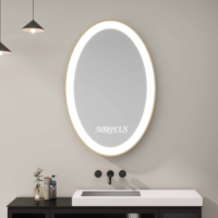 Cermin Kamar Mandi Oval Aluminium Kontemporer dengan Lampu LED Terang, Sensor Sentuh/Gerak, Desain Grafis, Suhu Warna 3000-6000K