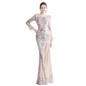 Luxus Damen elegante sexy Schulter Schlitz Premium Fischschwanz Pailletten boden lange Abend party <span class=keywords><strong>Prom</strong></span> Kleid fallen gelassen - Product Image 2
