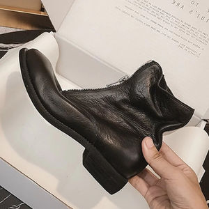 Cremallera frontal moda británica primavera Damen <span class=keywords><strong>Stiefel</strong></span> suela gruesa zapatos de seguridad motocicleta caballo mujeres botas occidentales - Product Image 6