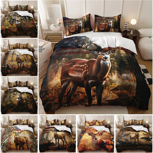 Vente directe d'usine, housse de <span class=keywords><strong>couette</strong></span> et taie d'oreiller en fibre de polyester 100% imprimée numériquement en 3D, 500TC, style américain, <span class=keywords><strong>cerf</strong></span> sauvage - Product Image 2