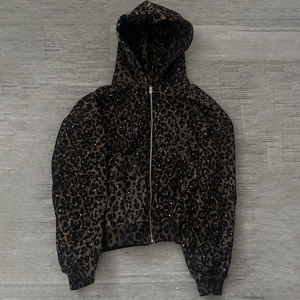 Костюм унисекс с 3D-принтом леопарда — блестящий термокостюм с капюшоном и брюками, украшенный стразами, для уличной моды и вечеринок - Product Image 2