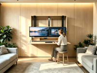 Bureau mural électrique Sit-Stand Murphy pour deux écrans ultra-larges de 27 pouces, poste de travail mural gain de place pour bureau à domicile, double moniteur escamotable OEM