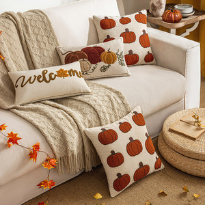 Lot de housses de coussin décoratives automnales style ferme avec citrouille de Thanksgiving, vente en gros, personnalisable en usine pour la décoration intérieure - Product Image 1