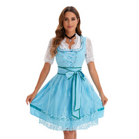 Robe Dirndl pour femmes, grande taille, manches courtes, avec dentelle et ceinture à nouer, bleue, tenue d'Oktoberfest, sans étiquette, source transfrontalière