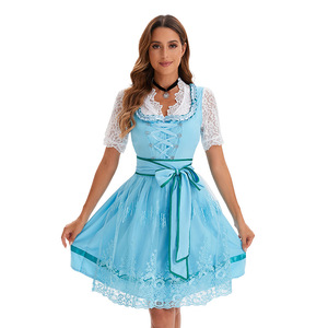 Vestido Dirndl para Festival de la Cerveza para Mujer, Talla Grande, Manga Corta, con Encaje, Cintura Ajustable, Azul, Traje para Oktoberfest - Product Image 5