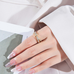 Muyu Geometric Open Ring Gold Pave Setting Index Finger Ring For Party Fashion Jewelry - Product Image 4