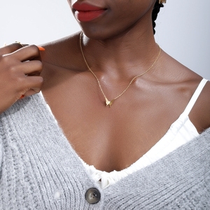 Collier avec pendentif papillon en acier inoxydable plaqué or 18 carats, chaîne à maillons tendance, gravure au laser personnalisée, pour anniversaire - Product Image 2