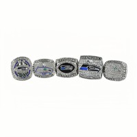 Ensemble de 5 bagues de championnat des Seattle Seahawks dans une boîte en bois, collection pour fans de la NFL Super Bowl XLVIII 2013 2014 NFC