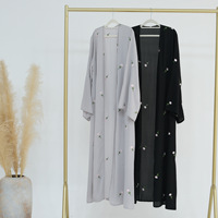 Vente en gros Abaya XXL en mousseline pour femmes élégante robe musulmane faite à la main avec broderie de fleurs ouverte Hijab-2 pièce vêtements islamiques