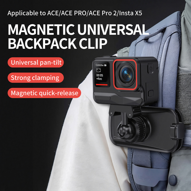 Magnetic Backpack Clip Mount 360 Degree Rotation Quick Release Strap Clamp Holder for Insta360 Ace Pro 2 X5 Camera