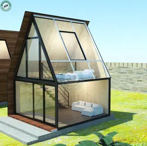 9sqm Minúsculo Resort Chalet para Sala de estar Pequena Cabine de Lua de Mel Homestay Casa com Telhado De Vidro Projeto de Loft Verão