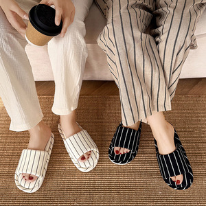 Wholesale Cotton Linen Material Round Toe Home <b>Slippers</b> Striped Printed Style <b>Slippers</b> Home <b>Slippers</b> - Product Image 3