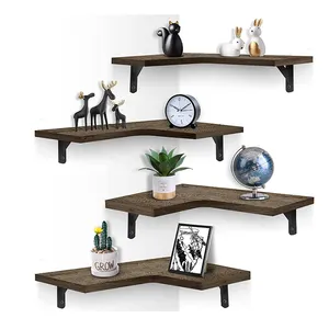 Customized Wood Corner Floating Shelves Wall Mounted Shelf Of 4 Rustic Wood Wall Storage Shelves