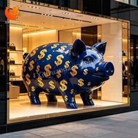 Escultura de Cerdo Grande de Fibra de Vidrio Azul Marino Personalizada para Decoración de Clubes Náuticos de Alta Gama, Estatua de Cerdo de Lujo para Resorts Costeros