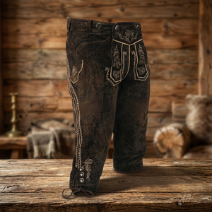 Costume d'Oktoberfest pour homme grande taille, coupe-vent, de haute qualité, traditionnel bavarois, Lederhosen en daim de vache à motif. - Product Image 3