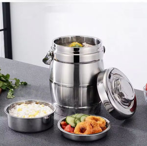 Lonchera Redonda de 3 Niveles con Forma de Tambor, Lonchera Térmica de Acero Inoxidable - Product Image 2