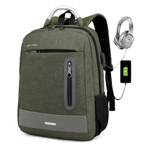 2021 17,5 дюйма, которая светится ночью Ремешок USB зарядное устройство разъем для подключения гарнитуры серо-зеленого цвета с алюминиевой ручкой, ноутбук рюкзак сумка