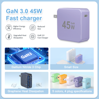 Chargeur mural USB-C GaN 45W certifié CE FCC RoHS, adaptateur secteur PD multi-protection pour usage domestique, dortoir et bureau à long terme