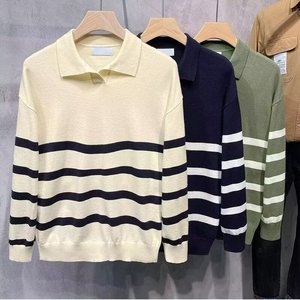 Nouveau <span class=keywords><strong>pull</strong></span> à col rayé pour homme, mode confortable, col en V, tricot contrasté, design rétro décontracté, automne, polyester - Product Image 3