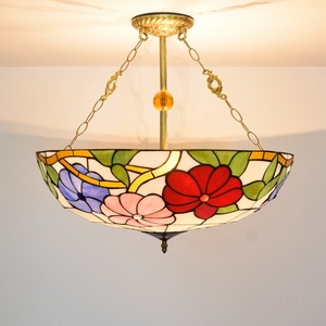 Lampadario a Sospensione in Stile <span class=keywords><strong>Tiffany</strong></span>, Rotondo 24 Pollici, in Vetro, per Camera da Letto e Soggiorno - Product Image 2