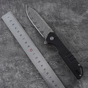 Navajas de bolsillo personalizadas al por mayor, cuchillo plegable con botón pulsador, hoja de Damasco de 3 pulgadas, cuchillo táctico EDC de supervivencia y caza con mango G10 - Product Image 2