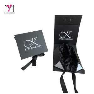 MUYANG Custom Luxury <b>Black</b> <b>Box</b> With Satin Insert for High Quality Wig Packaging <b>Box</b> With Bow - Product Image 4
