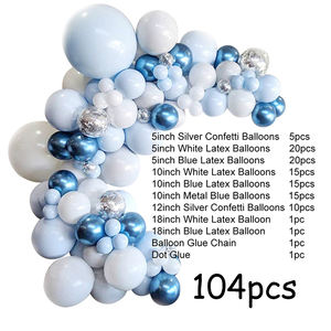طقم قوس بالونات زرقاء مع بالونات كونفيتي معدنية زرقاء لتزيين حفلات أعياد الميلاد وحفلات استقبال المولود والتعميد وحفلات الزفاف - Product Image 1