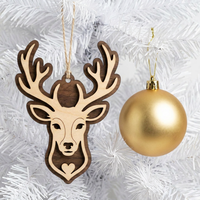 Cabeza de Reno Retro de Madera Contrachapada de Doble Capa |   Adorno Personalizado de Cabeza de Animal en 3D |   XIAOYAN AW065 Bolas de Navidad al por Mayor para Decoración Navideña