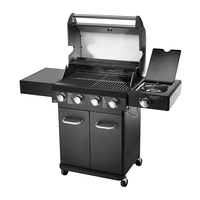 Barbecue à gaz propane liquide à quatre brûleurs, noir, grande taille, chariot de barbecue à gaz pour usage extérieur avec armoire