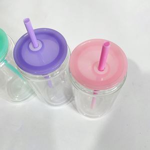 Gobelet en verre en forme de canette de 15 oz à double paroi, pré-percé pour sublimation, avec couvercle en plastique et paille, pour globe à neige - Product Image 4
