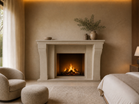 SH STONE Cheminée en pierre calcaire beige Moleanos moderne sur mesure, manteau de cheminée en pierre sculptée à la main pour salon familial et villa