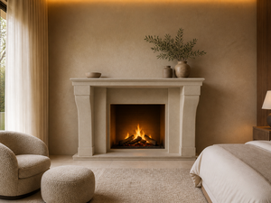 SH STONE <span class=keywords><strong>Cheminée</strong></span> en pierre calcaire beige Moleanos moderne sur mesure, manteau <span class=keywords><strong>de</strong></span> <span class=keywords><strong>cheminée</strong></span> en pierre sculptée à la main pour salon familial et villa - Product Image 2