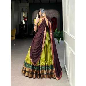 Excelente calidad South Style Poly Cotton Half Saree Lehenga Choli con Zari Weaving Work Perfecto para ropa tradicional e informal - Product Image 4