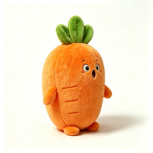 Peluche de carotte ronde et dodue, orange, avec feuille verte sur le dessus et lignes texturées brodées, douce et moelleuse au toucher. - Product Image 2