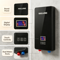 Chauffe-eau électrique sans réservoir compact noir avec écran tactile LED pour salle de bain et douche