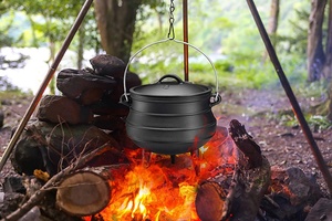 <strong>Small</strong> Cast Iron Cauldron <strong>Pot</strong> with <strong>Lid</strong> and Carry Handle Pre-seasoned Cast Iron Black Three Legged Potjie <strong>Pot</strong> - Product Image 6
