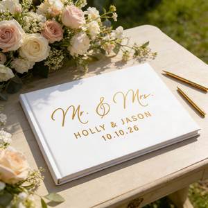 Livre d'or de mariage, livre d'or personnalisé avec nom et date, livre souvenir à couverture rigide blanche pour mariage, fête prénuptiale, réception - Product Image 1
