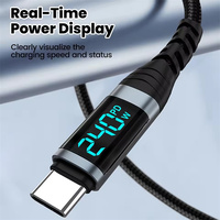 240W Pantalla digital Tipo C a Tipo C Cable de carga rápida USB C Cable de datos para teléfono 15 16 Samsung Xiaomi Tablet
